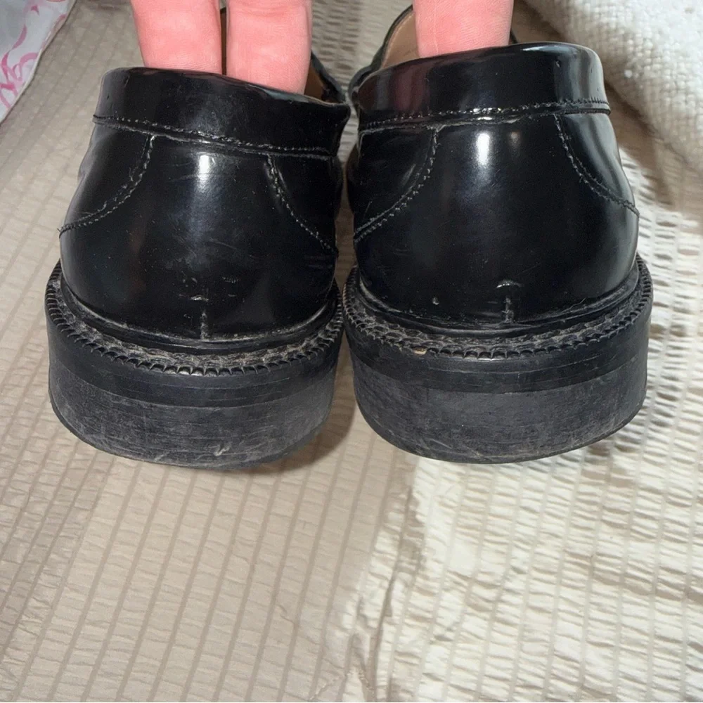 J Crew Black Lug Sole Leather Penny Loafers 9.5
